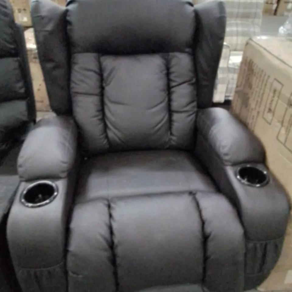 DESIGNER 0OWER RECLINING EASY CHAIR BROWN LEATHER 