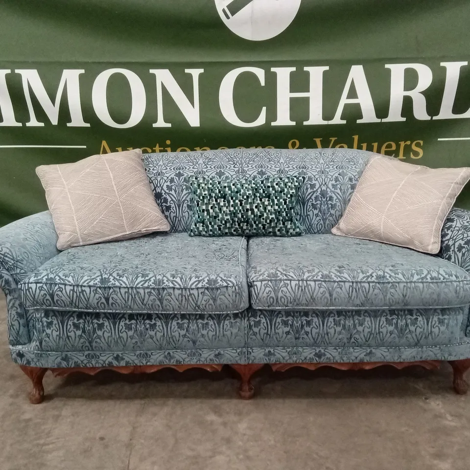 QUALITY DESIGNER SMALL 3 SEATER SKY BLUE FABRIC SOFA