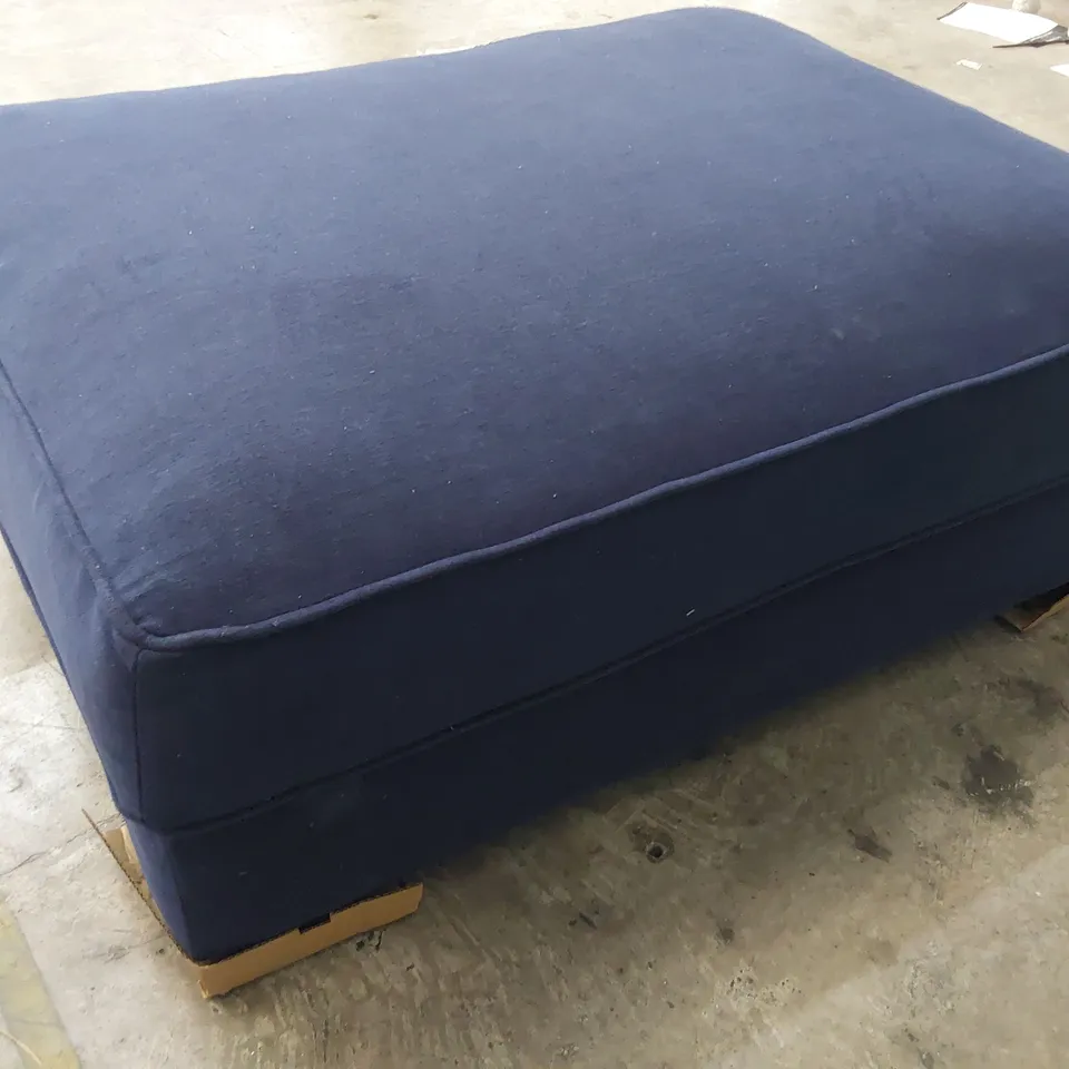 QUALITY BRITISH DESIGNER LOUNGE Co. LARGE RECTANGULAR FOOTSTOOL PLUSH BLUE FABRIC 