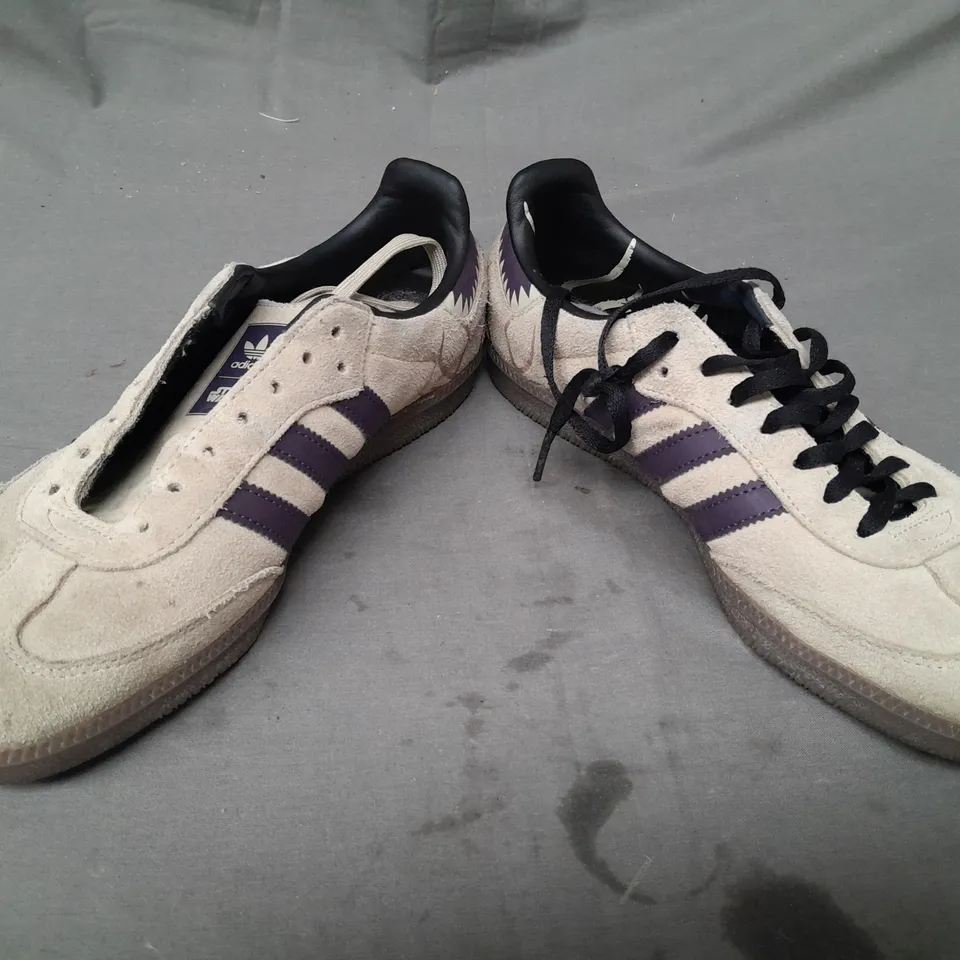 PAIR OF ADIDAS STAR WARS BOBA FETT/SARLACC SHOES IN SAND/DARK PURPLE UK SIZE 7.5