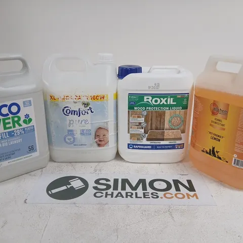 LOT OF 4 ASSORTED HOME CLEANING ITEMS TO INCLUDE ROXIL WOOD PROTECTION, ECOVER LIGHT WASH DETERGENT AND KENNEL DISINFECTANT