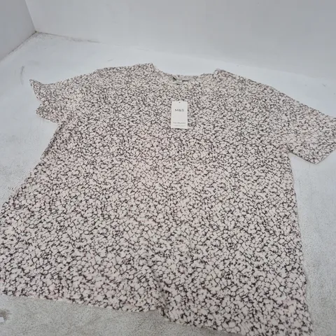 M&S THE RELAXED COTTON RICH FLORAL PRINT SHORT-SLEEVE TOP, UK SIZE 12
