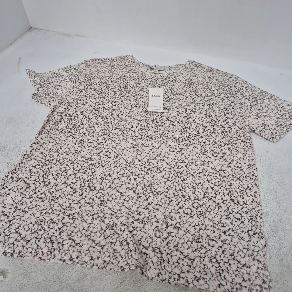 M&S THE RELAXED COTTON RICH FLORAL PRINT SHORT-SLEEVE TOP, UK SIZE 12