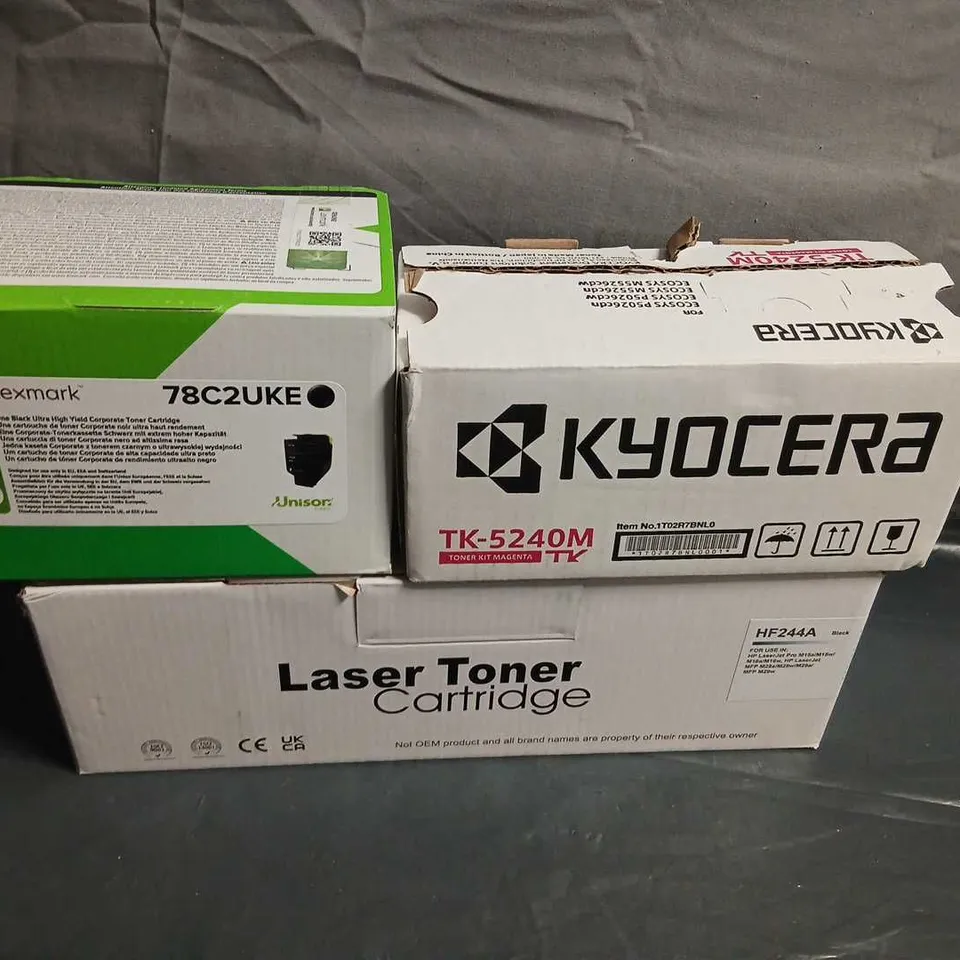 APPROXIMATELY NINE ASSORTED TONER AND PRINTER CARTRIDGES 