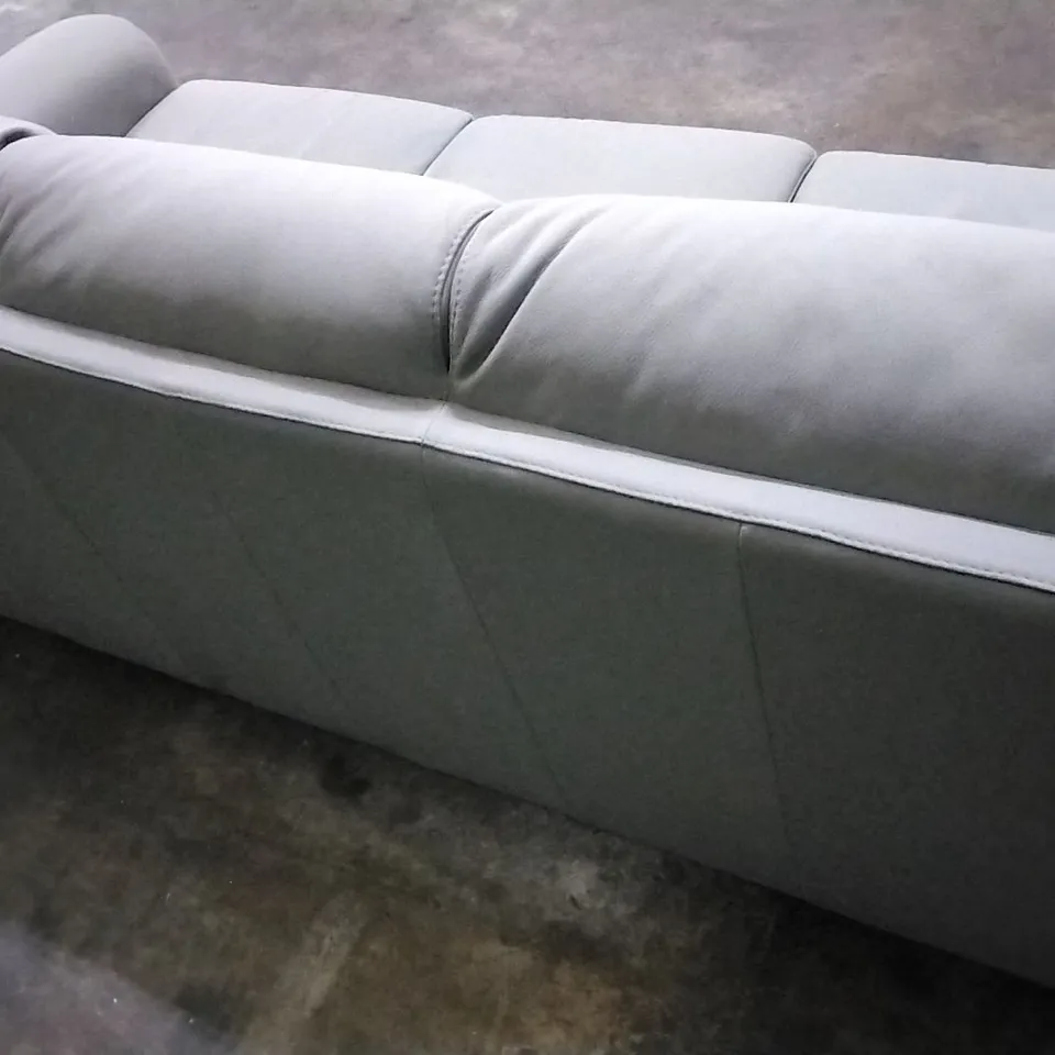 QUALITY ITALIAN DESIGNER ONTARIO 3 SEATER LEATHER SOFA IN LIGHT GREY LEATHER
