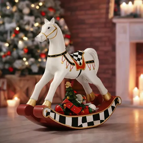 HOME STORIES 40CM PRE LIT LED VINTAGE ROCKING HORSE