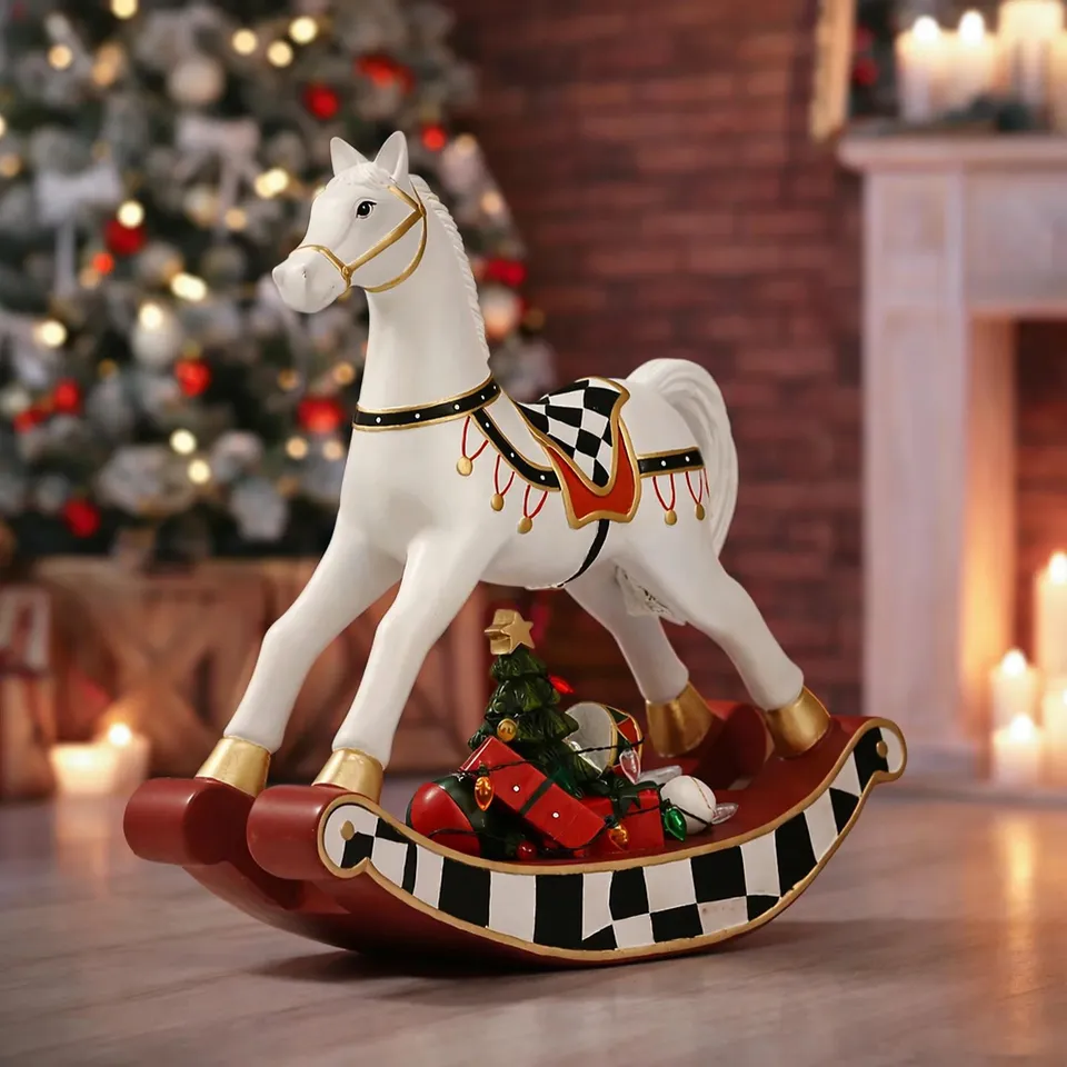 HOME STORIES 40CM PRE LIT LED VINTAGE ROCKING HORSE
