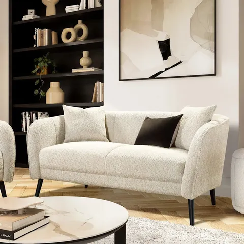 BOXED LOREN 2 SEATER SOFA, IVORY CLASSIC BOUCLE FABRIC (1 BOX)