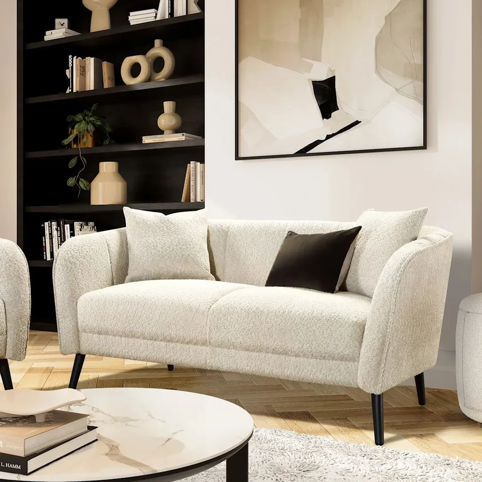 BOXED LOREN 2 SEATER SOFA, IVORY CLASSIC BOUCLE FABRIC (1 BOX)