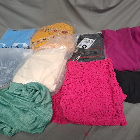 BOX OF ASSORTED CLOTHING ITEMS IN VARIOUS COLOURS, SIZES AND STYLES