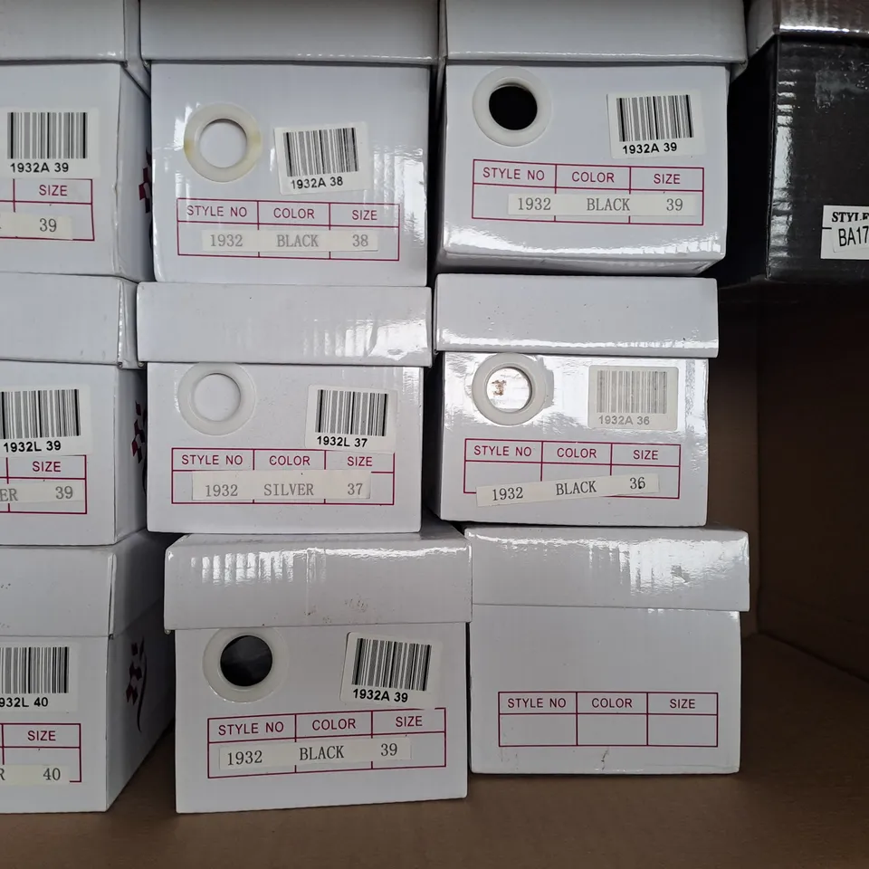 BOX OF APPROXIMATELY 10 ASSORTED PAIRS OF SHOES IN VARIOUS COLOURS, STYLES, AND SIZES