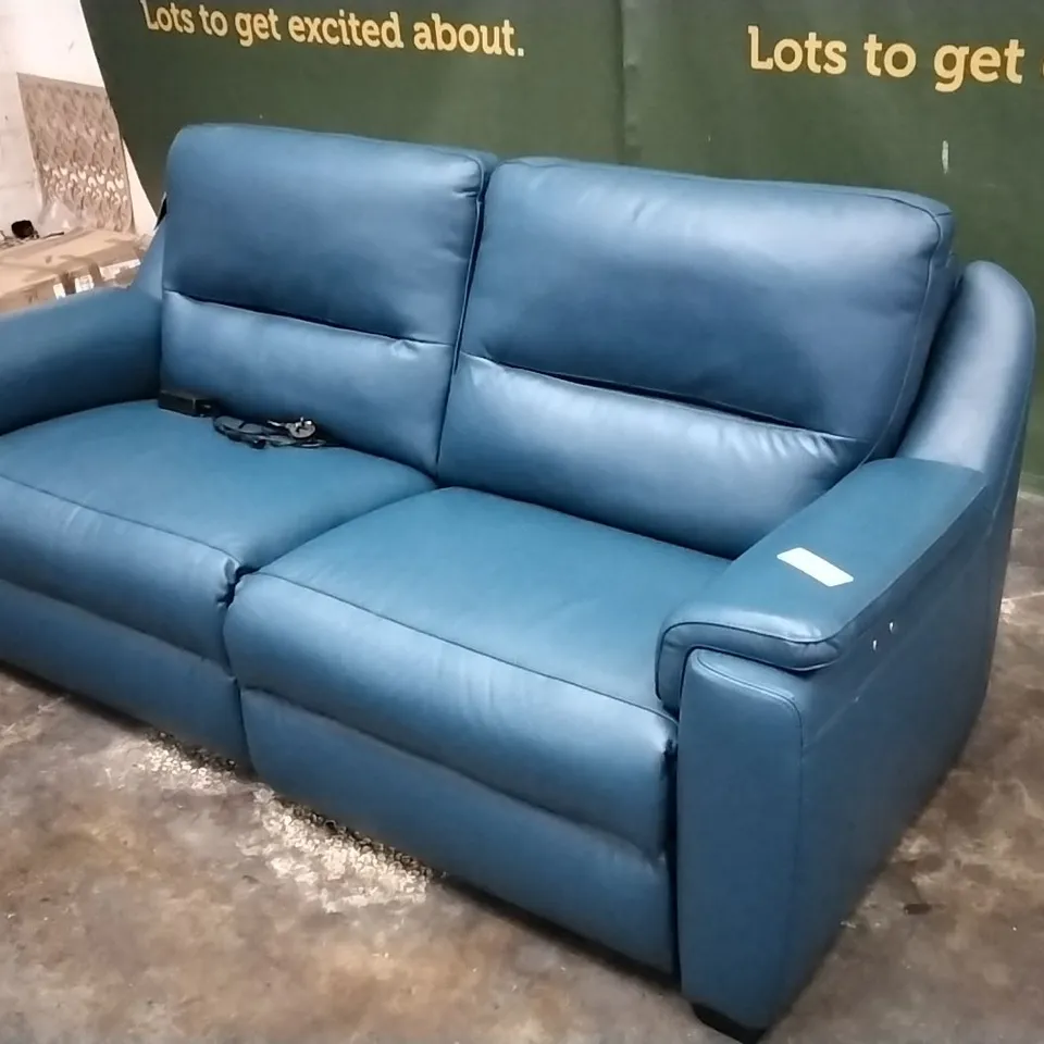 QUALITY ITALIAN DESIGNER AVOLA POWER RECLINER SOFA IN ELECTRIC BLUE LEATHER