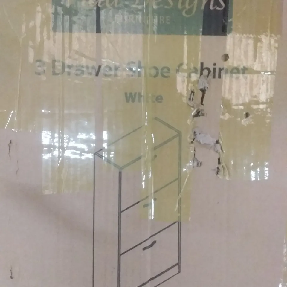BOXED 3 DRAWER SHOE CABINET - WHITE