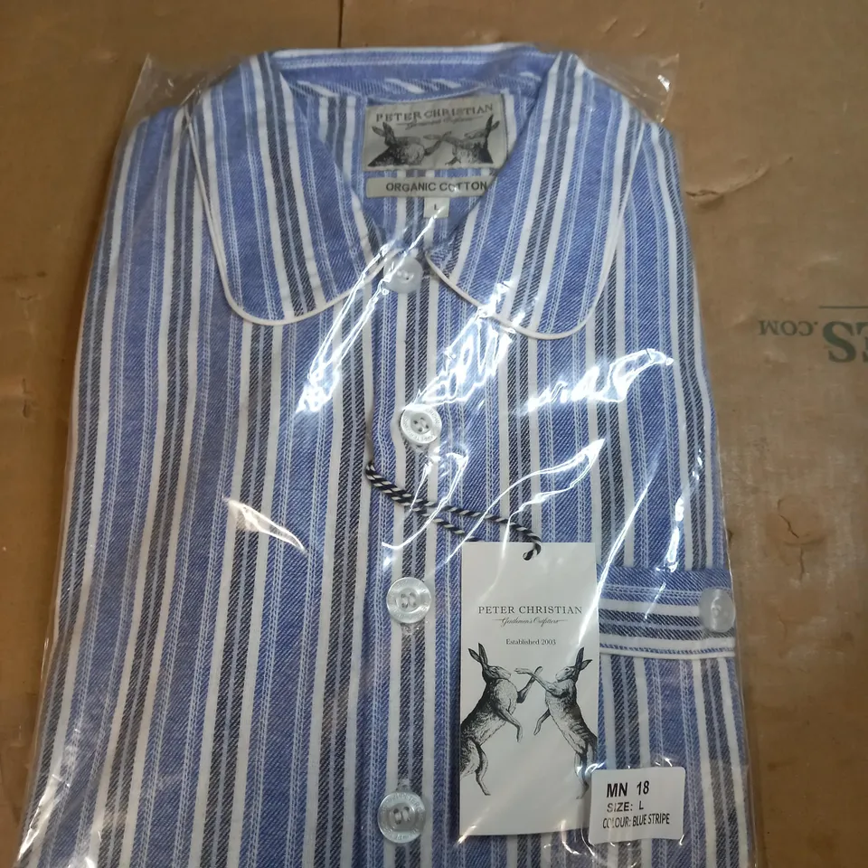 PETER CHRISTIAN ORGANIC COTTON BLUE STRIPE SHIRT - SIZE L