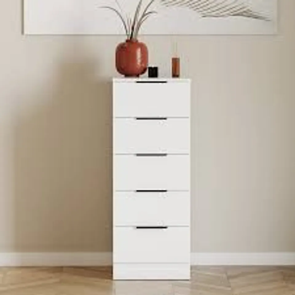 BOXED TREGA 5 DRAWER NARROW CHEST - WHITE (1 BOX)