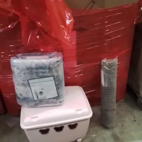 PALLET OF ASSORTED HOUSEHOLD GOODS AND PRODUCTS TO INCLUDE;STORAGE BOX,CHAIR MAT,LARGE AREA RUG