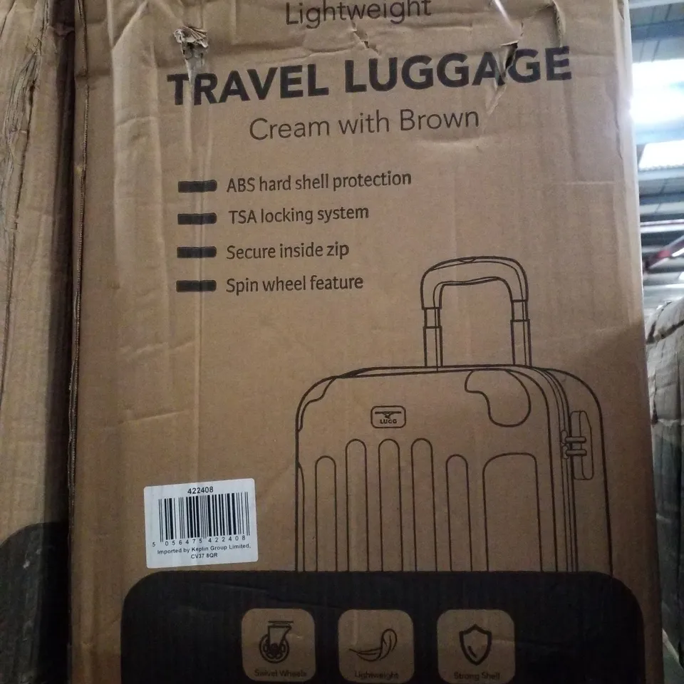 BOXED LUGG LIGHTWEIGHT TRAVEL LUGGAGE - CREAM WITH BROWN 
