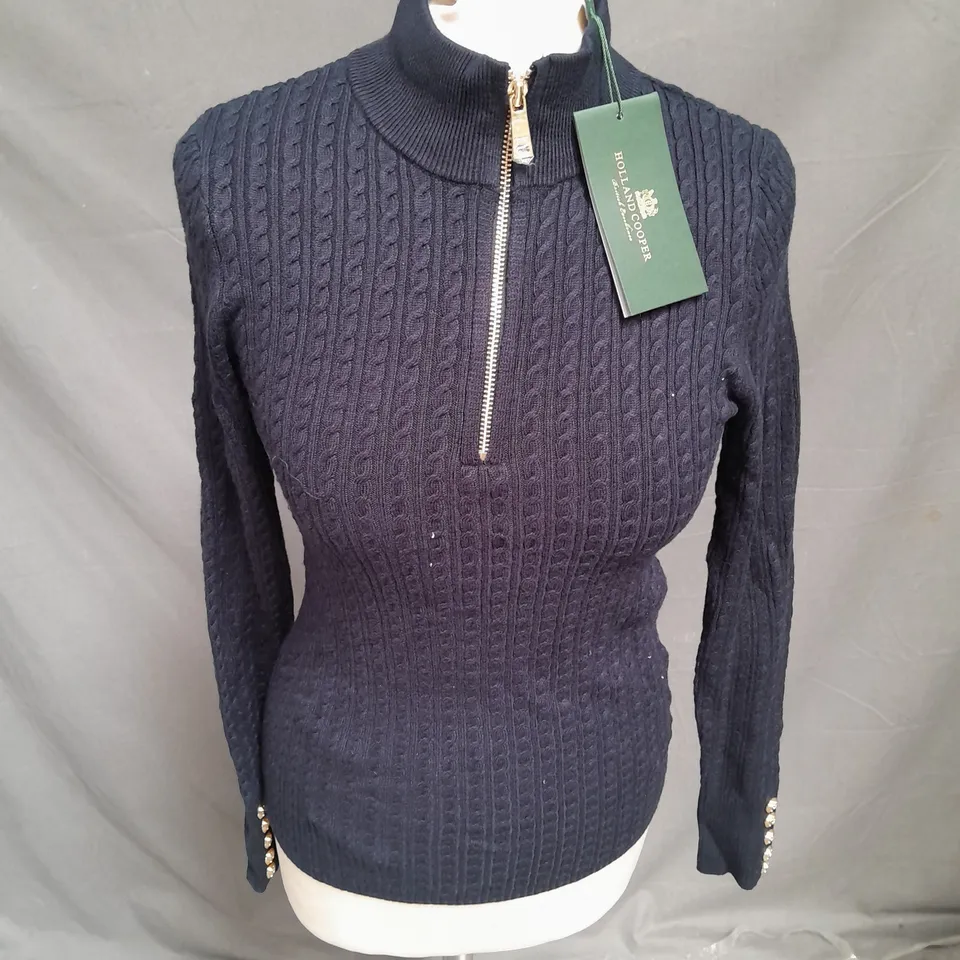 HOLLAND COOPER CABLE KNIT 1/2 ZIP SWEATER IN NAVY SIZE XS