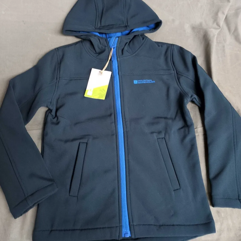 MOUNTAIN WAREHOUSE BLUE HOODED SOFT SHELL KIDS JACKET - 7/8 YRS