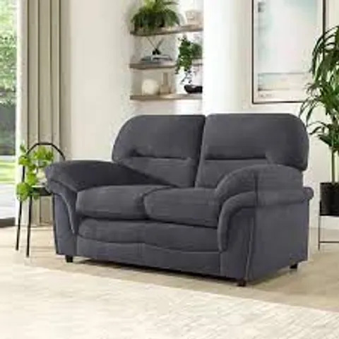 BOXED DESIGNER PLUSH SLATE GREY LINTON FABRIC 2 SEATER SOFA