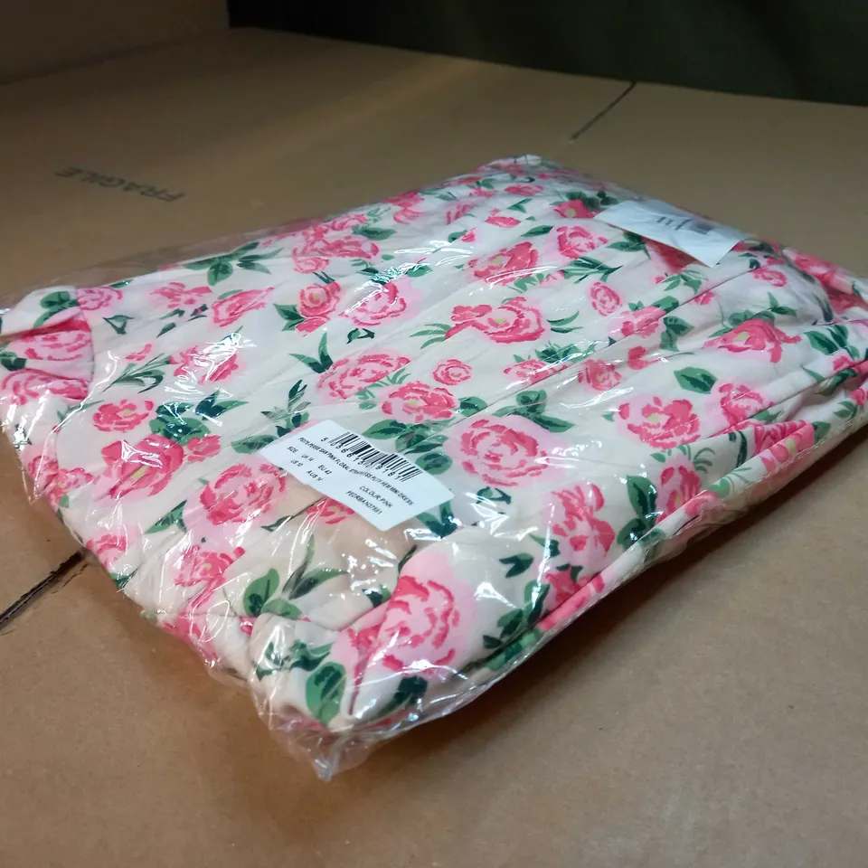 PACKAGED INTHESTYLE PINK FLORAL STRAPPLESS PUFF HEM MINI DRESS - SIZE 14
