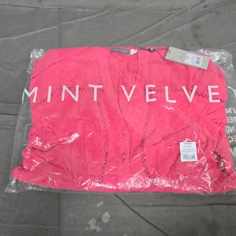 BAGGED MINT VELVET COTTON GAUZE TRIM MINI DRESS IN PINK - UK 10