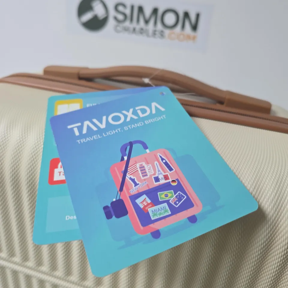 TAVOXDA TRAVEL LUGGAGE – BEIGE HARD-SHELL CARRY-ON WITH 4 WHEELS