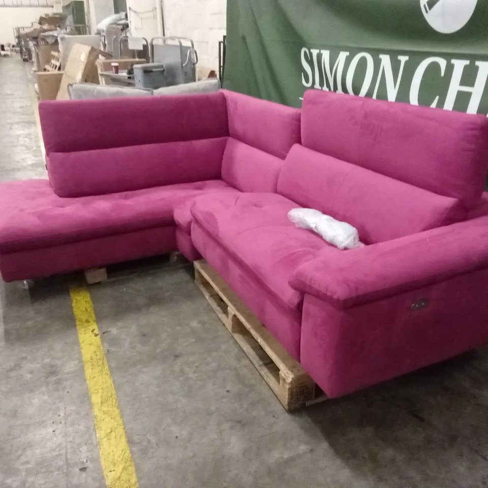 QUALITY DESIGNER ITALIAN MADE MARTINE ELECTRIC RECLINER CORNER CHAISE SOFA - CARBON BLUSH