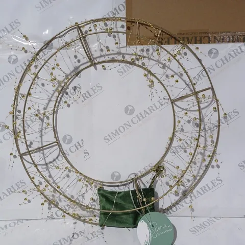SARA DAVIES GOLD PRE-LIT BEADED WREATH