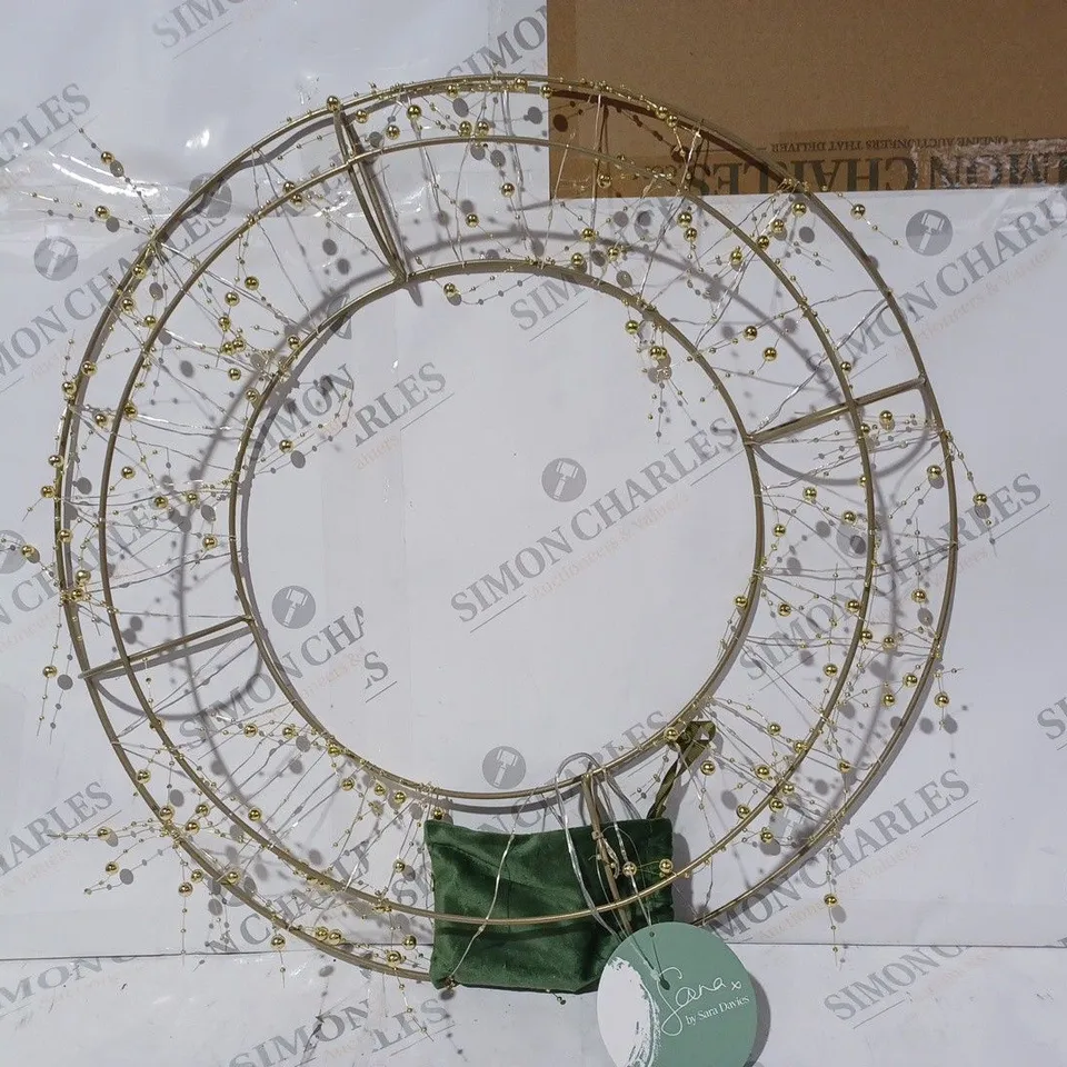SARA DAVIES GOLD PRE-LIT BEADED WREATH