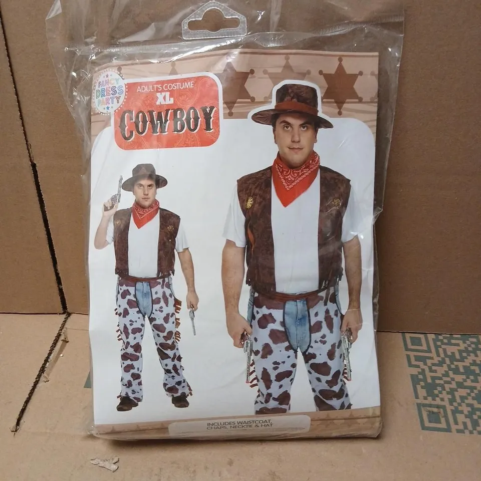 FIVE ADULT COWBOY COSTUME XL – INCLUDES WAISTCOAT, CHAPS, NECKTIE & HAT