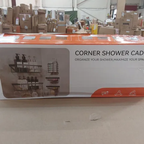 BOXED CORNER SHOWER CADDY, NO DRILLING BATHROOM SHELF ORGANISER, STAINLESS STEEL (1 BOX)