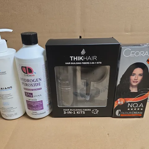 APPROXIMATELY 15 ASSORTED HEALTH & BEAUTY PRODUCTS TO INCLUDE THIK HAIR, CEROALI AND HYDROGEN PEROXIDE
