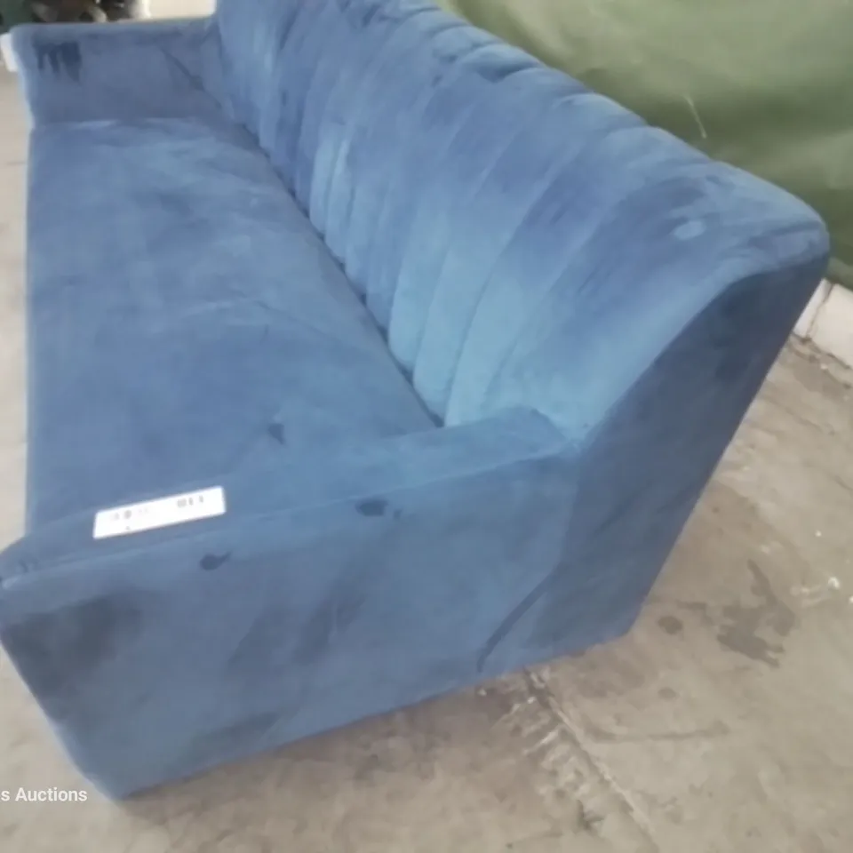 DESIGNER SORAYA THREE SEATER SOFA PLUSH BLUE FABRIC 