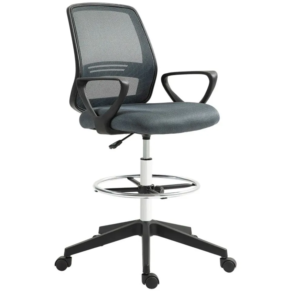 BOXED VINSETTO 102.5-126CM DRAUGHTSMAN OFFICE CHAIR, WITH FOOTREST - GREY (1 BOX)