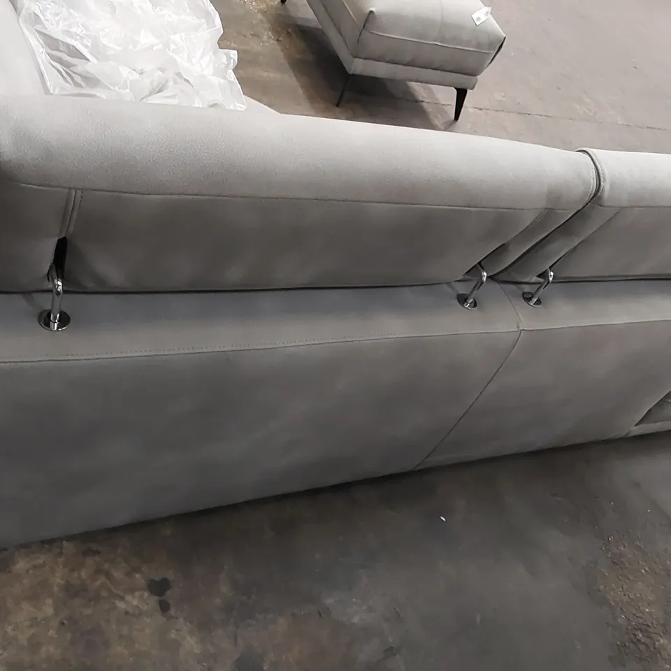 DESIGNER SUEDE CORNER SOFA WITH ADJUSTABLE HEADRESTS AND FOOTREST - GREY (4 ITEMS)