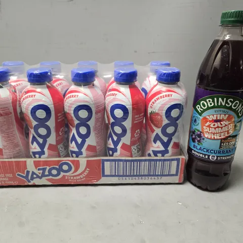 APPROXIMATELY 2 ASSORTED DRINKS ITEMS TO INCLUDE - YAZOO STRAWBERRY MILKSHAKE , ROBINSONS BLACKCURRANT 