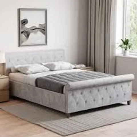 BOXED ASHTON DOUBLE FABRIC BED FRAME - LIGHT GREY (3 BOXES)