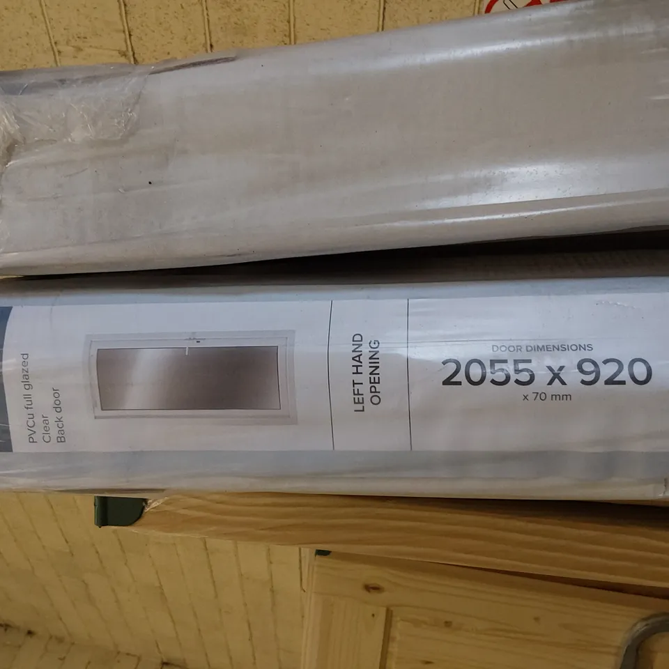 WHITE UPVC FULL GLAZED CLEAR BACK DOOR LH OPENING 2055 × 920