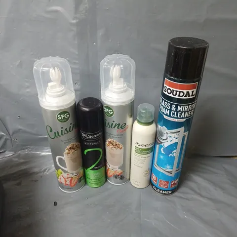 APPROXIMATELY 10 ASSORTED AEROSOLS TO INCLUDE SOUDAL GLASS & MIRROR FOAM CLEANER, SFG CUISINE CREAM, TRESEMME HAIRSPRAY, ETC - COLLECTION ONLY