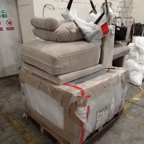 PALLET OF ASSORTED DANETTI INCOMPLETE SOFA AND UPHOLSTERY ITEM PARTS AND PIECES 
