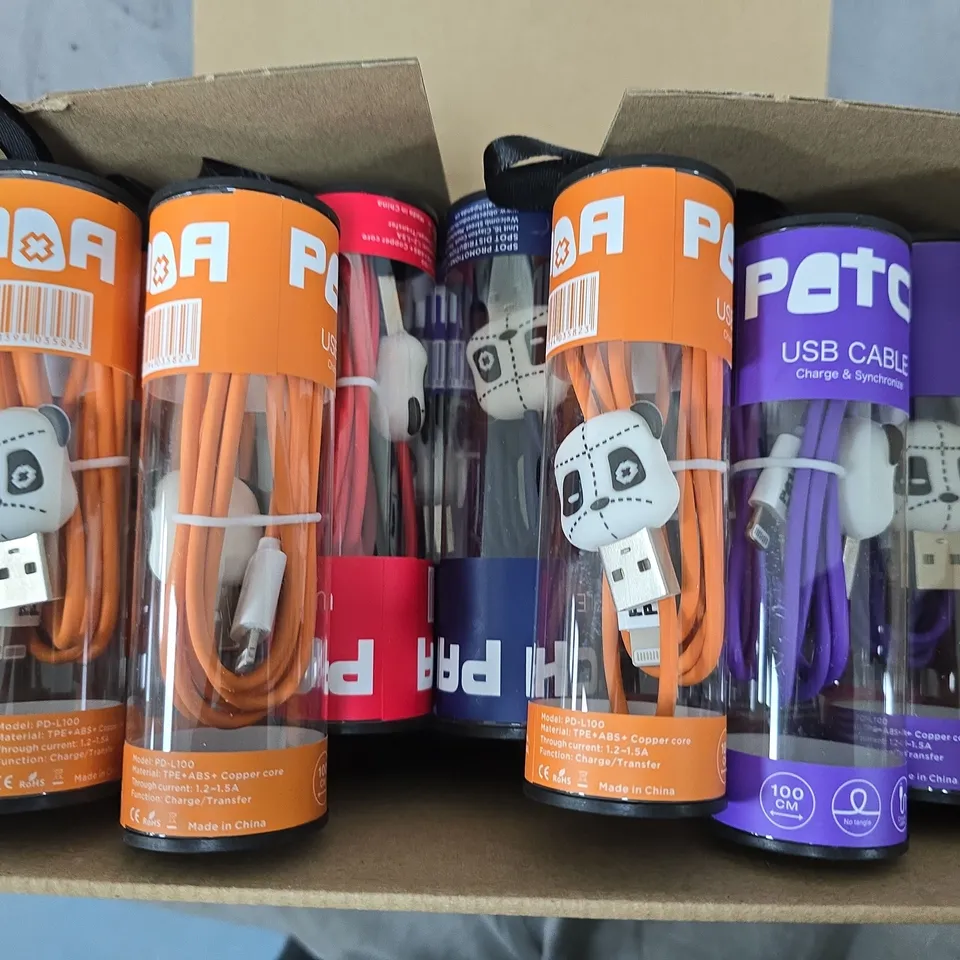 APPROXIMATELY 20 ASSORTED PATCH USB LIGHTNING CONNECTORS CABLES TO INCLUDE ORANGE, PURPLE, RED & NAVY VARIATIONS 