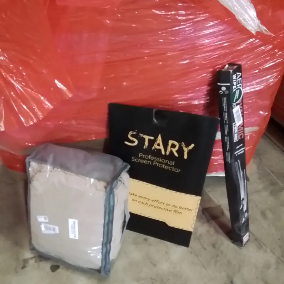 PALLET OF ASSORTED HOUSEHOLD GOODS AND PRODUCTS TO INCLUDE;MAT,COMPUTER SCREEN PROTECTOR,BOSCH WIPERS
