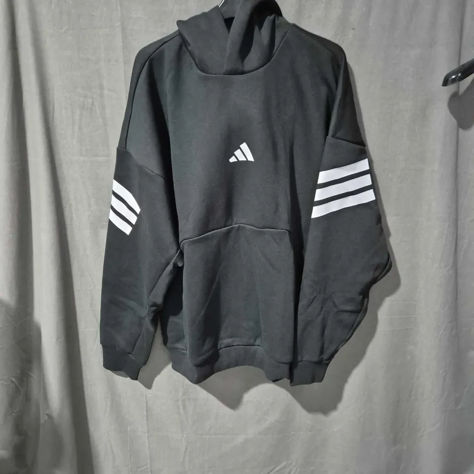 ADIDAS BLACK HOODIE WITH TREFOIL LOGO – UK L