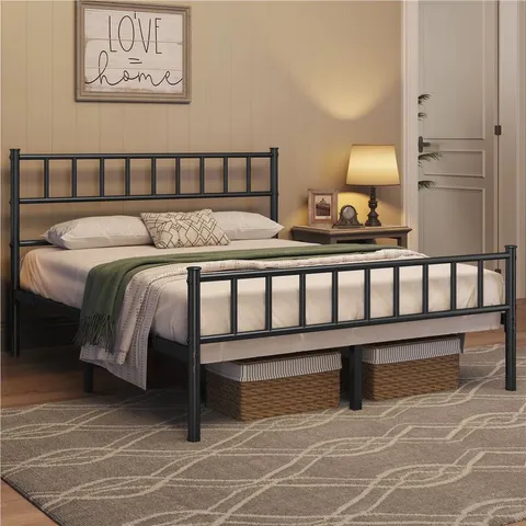 BOXED YAHEETECH MINIMALIST METAL BED FRAME WITH SLATTED HEADBOARD - WHITE // SIZE: 3FT SINGLE (1 BOX)