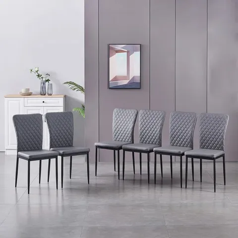BOXED SET OF 6LELANIA MODERN FAUX LEATHER UPHOLSTERED DINING CHAIRS - GREY