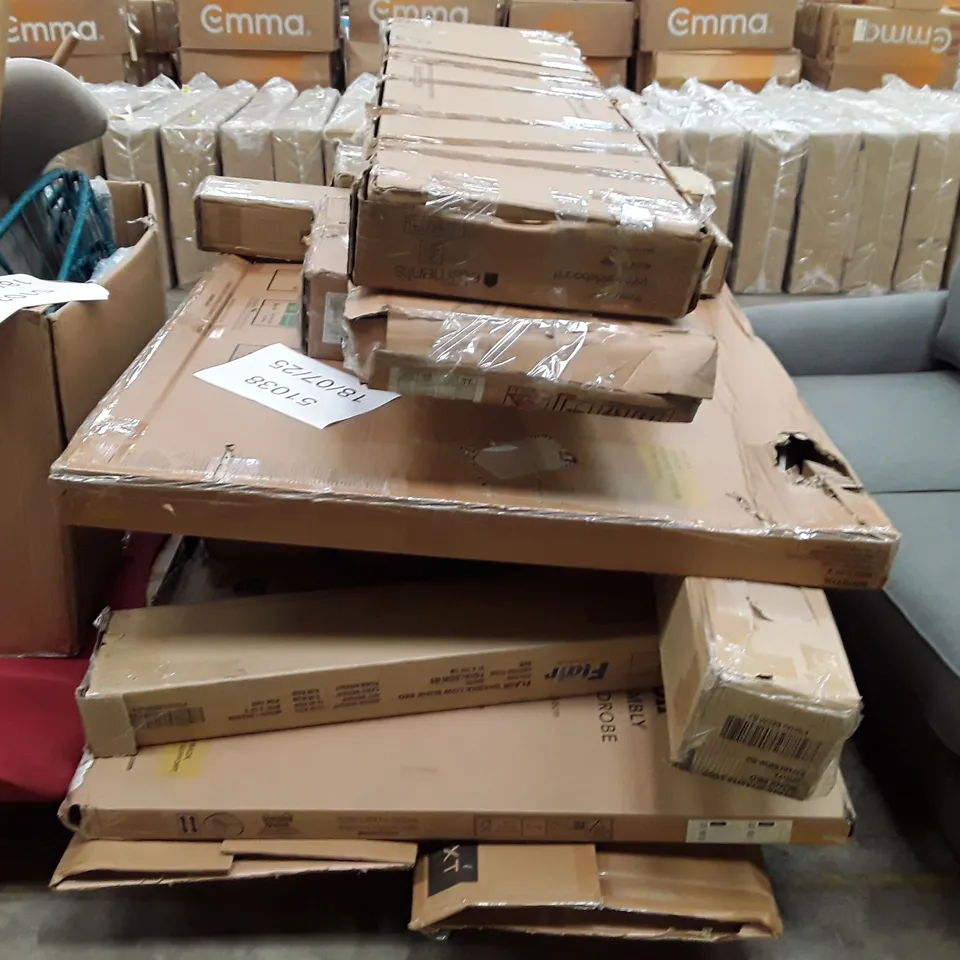 PALLET CONTAIN AN ASSORTMENT OF INCOMPLETE FLAT PACK FURNITURE 