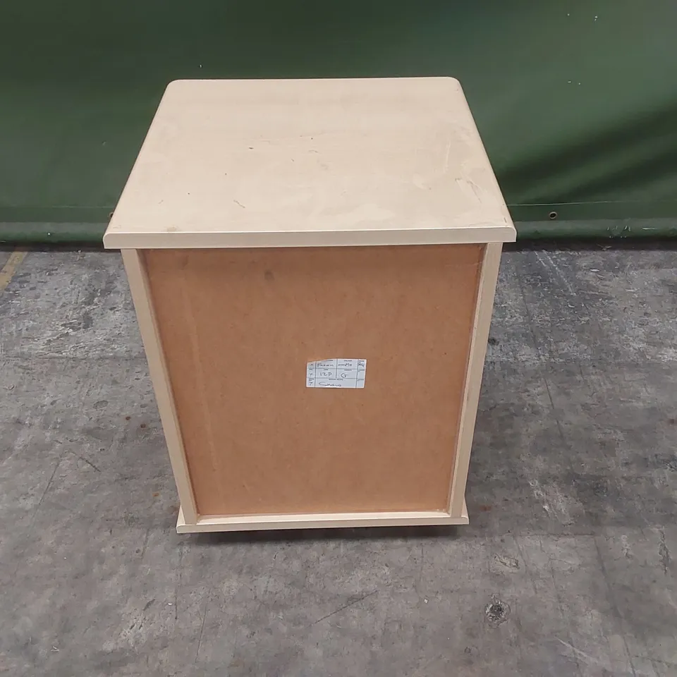 DESIGNER 2 DRAWER WOODEN BEDSIDE TABLE ON WHEELS