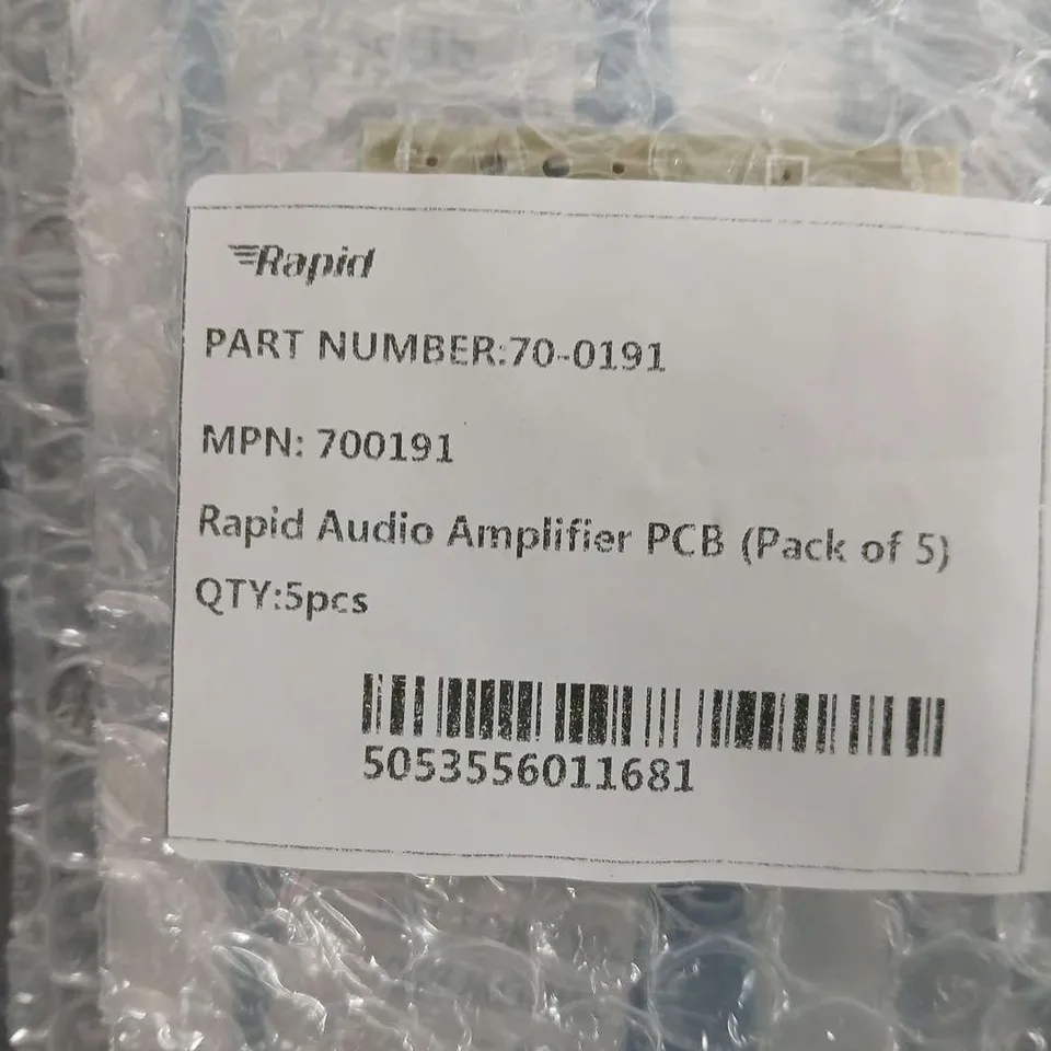 APPROXIMATELY 50 PACKS OF 5 RAPID AUDIO AMPLIFIER PCB 700191