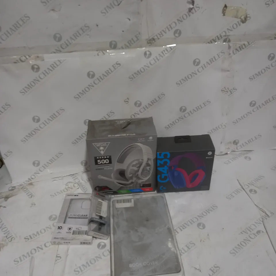 BOX OF ASSORTED ELECTRONICALS TO INCLUDE HEADSETS, PHONE CASES, TABLET CASES ETC